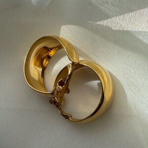 Trifari vintage clip on gold Curved Hoop Earrings